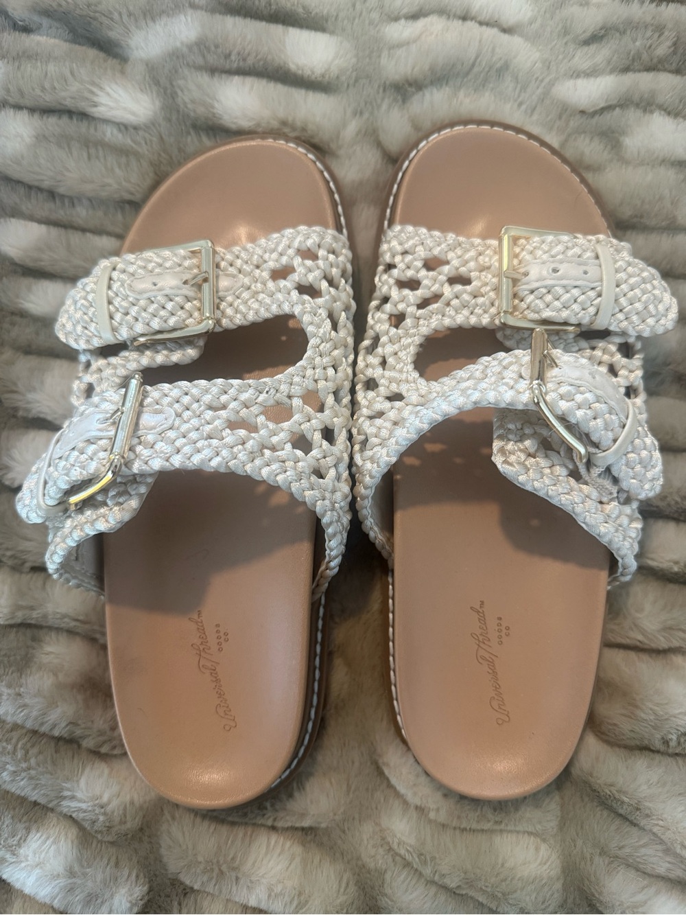 Universal Thread White Braided Double-Buckle Slide Sandals